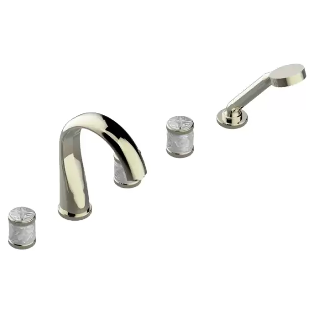 THG Hirondelles Смеситель на борт ванны, 5 отв., с ручным душем, цвет: Soft gold