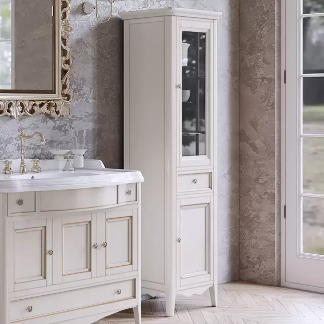 TW Veronica, Колонна 50.2/45x40/37.4 x h172см, 1выдв.ящик, 2 распашные дверки, доводчики Blum (петли справа-DX), напольная, цвет: VINTAGE, ручки: Riflesso бронза