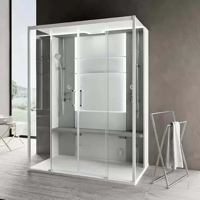 Novellini Skill DUAL Душевая кабина 160х97х219cм., пристенная, Sx, поддон 12.5см., стекло, цвет: белый глянц/Light grey