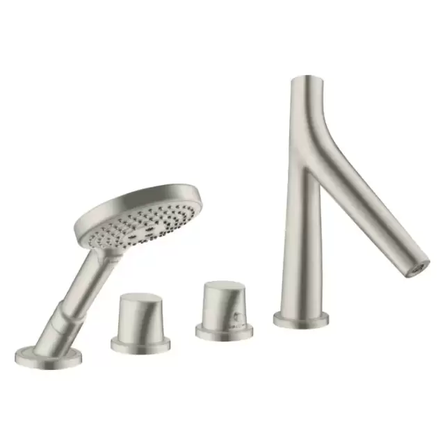 Axor Starck Organic Смеситель на борт ванны, на 4 отв., с ручным душем, цвет: сталь