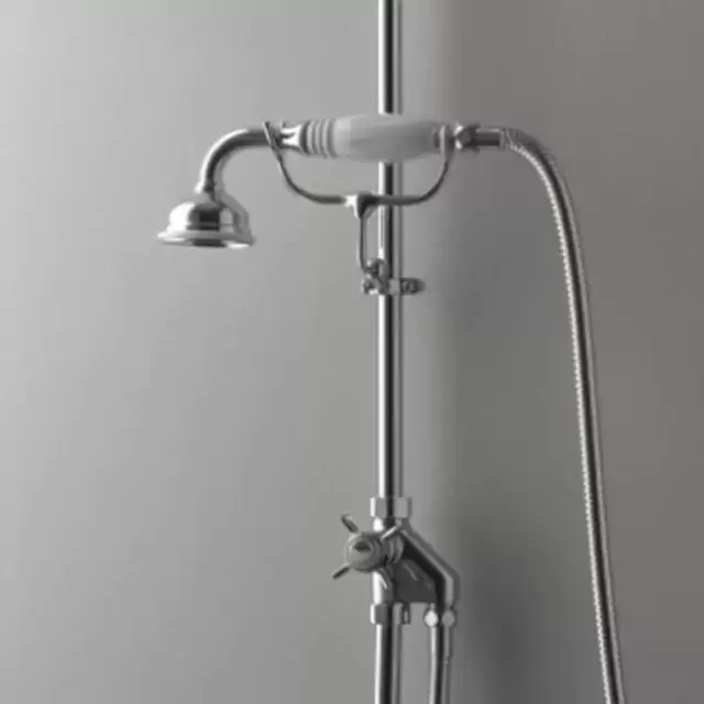 Devon&Devon Ручной душ с переключателем и держателем с белой ручкой, цвет: хром