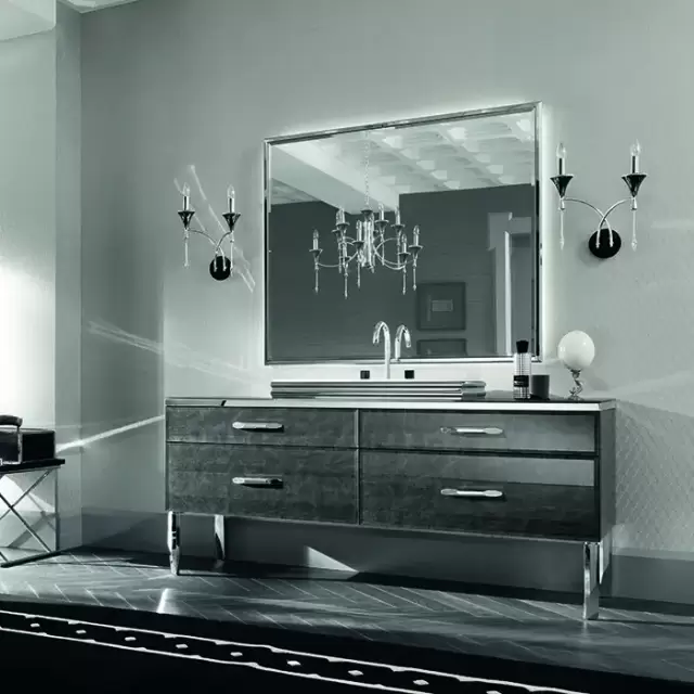 VITAGE milldue edition HILTON Комплект мебели с тумбой под раковину, раковиной ZURIGO81, зеркалом ZURIGO, 180 см, напольный, цвет: Alligator silver/сталь