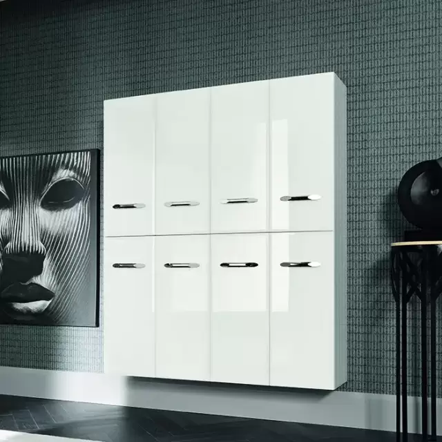 VITAGE milldue edition Hilton Шкаф-пенал 144х32.6х170см, 4 двери, 4 полки, ручки сталь, напольный, цвет: белый