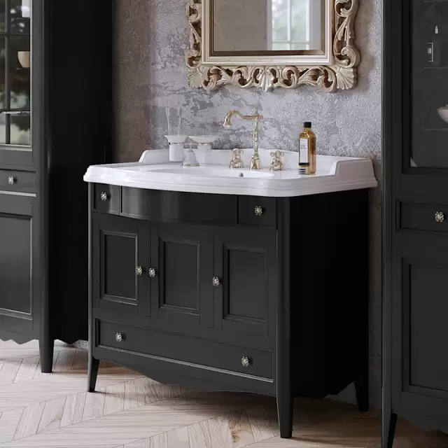 TW Veronica, База с раковиной Simas AR874bix1 105x56см, 2 верх.ящ. 3 расп. дв. и 1 выдв. ящик, доводч. Blum, ручки: Riflesso хром, напольный, цвет: noce