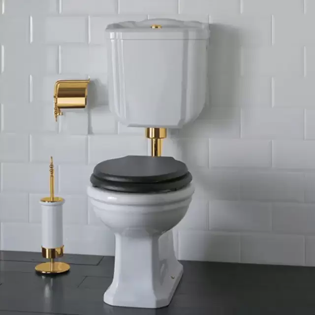 Globo Paestum Унитаз напольный 58х37,5см, слив универсальный, с низким бачком, трубой и механизмом, цвет: белый/бронза