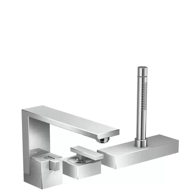 Axor Edge Смеситель на борт ванны, на 3 отв., с ручным душем, излив 210мм, алмазная огранка, цвет: хром