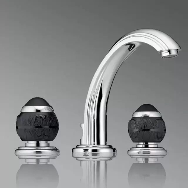 THG Panthere Cristal noir Смеситель для раковины, 3 отв., цвет: хром/черный хрусталь