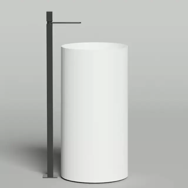 Salini Armonia Round 01 Раковина напольная 45х45х90см, слив в стену, без отв. под смес, с декор.накладкой, мат-л: S-Sense, цвет: белый глянцевый