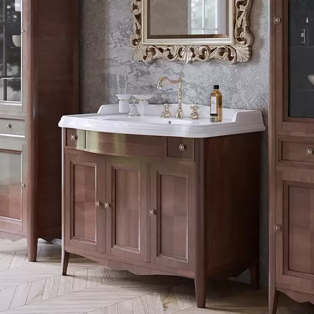 TW Veronica Nuovo комплект мебели с 2-мя выдвижными ящиками и 3-мя дверцами, с доводчиками Blum, ручки: бронза, 105см, напольный, Цвет: noce